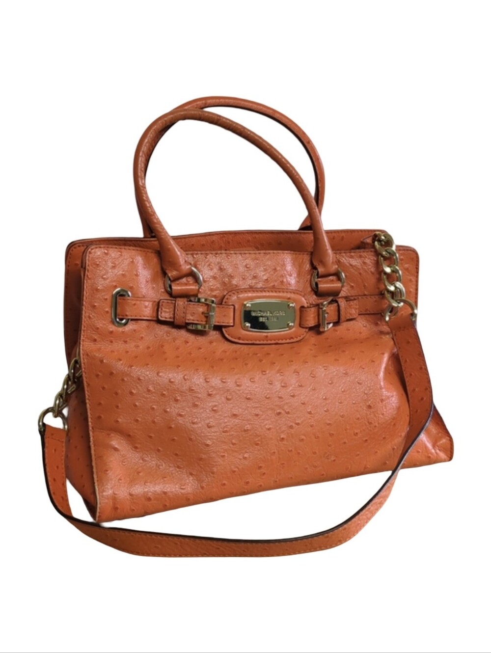 Michael Kors Hamilton Orange Ostrich-Embossed Leather Tote Bag